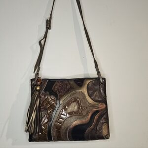 Vintage 1980s Sharif Shoulder Bag – Mixed Metallic Leathers, Statement Purse